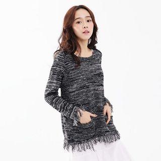 Fringed Melange Long Sweater