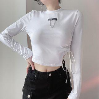 Long Sleeve Side-drawstring Crop Top