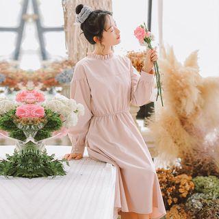 Long-sleeve Frill Collar Midi A-line Dress