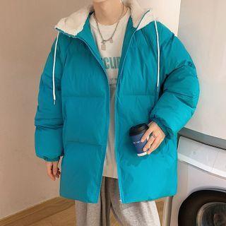 Couple Matching Fleece Panel Hooded Padded Zip-up Jacket