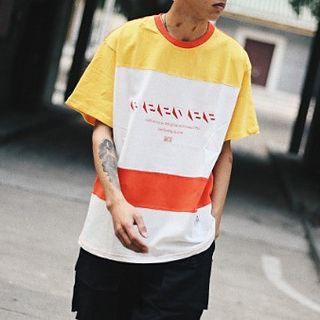 Short-sleeve Two-tone Letter T-shirt