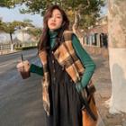 Long-sleeve Turtleneck Top / Toggle Fleece Vest / Midi A-line Overall Dress