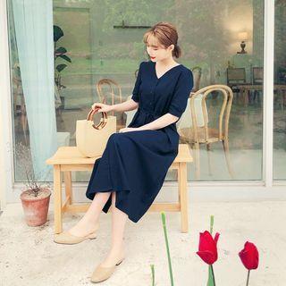 Button-up Linen Blend Long Dress