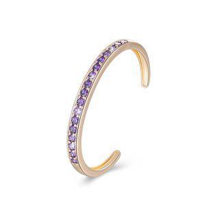 Elegant Plated Champagne Gold Open Bangle With Purple Cubic Zirconia Champagne - One Size