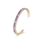 Elegant Plated Champagne Gold Open Bangle With Purple Cubic Zirconia Champagne - One Size