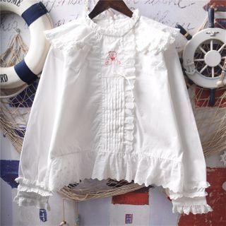 Long-sleeve Bear Embroidered Bow Shirt