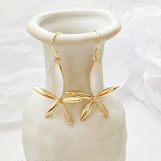 Flower Dangle Earring 1 Pair - Hook Earring - Cat Eye Stone - Flower - Gold - One Size