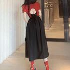 Open Back Short-sleeve Top / Midi A-line Skirt