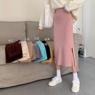 High-waist Split A-line Plain Skirt