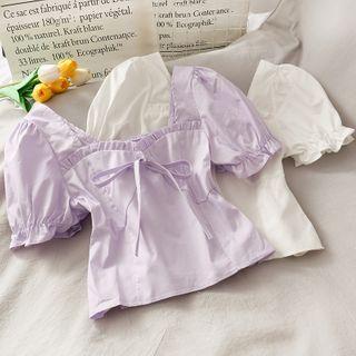 Square-neck Ruffled-trim Crop Top