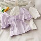 Square-neck Ruffled-trim Crop Top