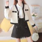 Set: Paneled Jacket + Tasseled A-line Skirt