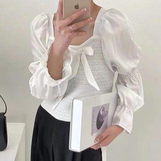 Square Neck Panel Bow Blouse