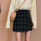 Asymmetric Double Buttoned Plaid Mini Skirt