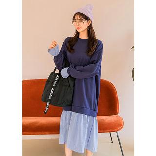 Tall Size Frill-sleeve Striped Pullover Dress