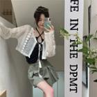 Long-sleeve Lace-up Light Cardigan Almond - One Size