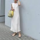 Sleeveless Plain Maxi A-line Dress White - One Size