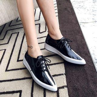 Genuine Leather Pointed Lace-up Shoes