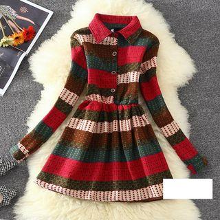 Fleece Lined Long-sleeve A-line Shirt Dress