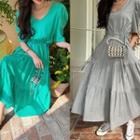 Puff-sleeve Tie-waist Tiered Maxi Dress