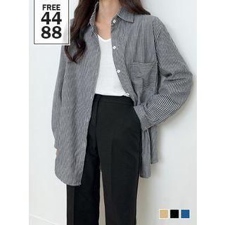 Dip-back Oversized Long Stripe Shirt