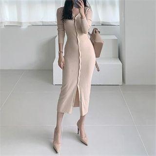 V-neck Slim Maxi Rib-knit Dress