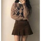 Long-sleeve Plaid Knit Sweater Sweater - One Size