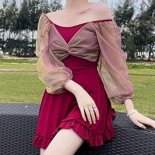 Set: Long-sleeve Panel Swim Dress + Shorts