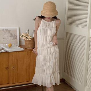 Spaghetti-strap Plain Midi Sundress Off-white - One Size