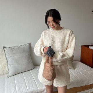 Rib-trim Boucle Sweatshirt & Shorts Set