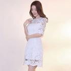 Lace Elbow Sleeve Cocktail Dress