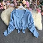 Tie-front Long-sleeve Polo-neck Top