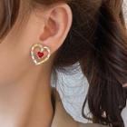 Heart Rhinestone Earring 01 - 1 Pr - Red - One Size