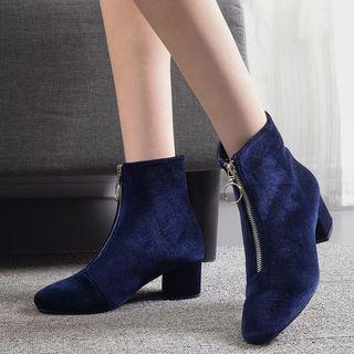 Hoop Zipper Chunky Heel Ankle Boots