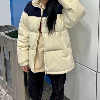 Two Tone Padded Zipped Jacket White - One Size