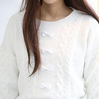 Drop-shoulder Bow Cable-knit Sweater