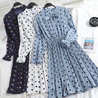 Bell-sleeve Midi Dotted A-line Dress