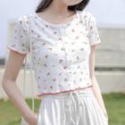 Short-sleeve Cherry Embroidered Cropped Top