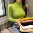 Mock Neck Long-sleeve Plain Knit Top