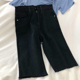 Cropped Straight-cut Denim Pants
