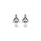 Sterling Silver Fashion Creative Christmas Tree White Freshwater Pearl Stud Earrings With Cubic Zirconia Silver - One Size