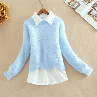Set: Plain Shirt + Crew-neck Sweater