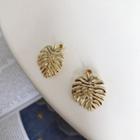 925 Sterling Silver Leaf Ear Stud E223 - 1 Pair - Turtle Leaf - Gold - One Size