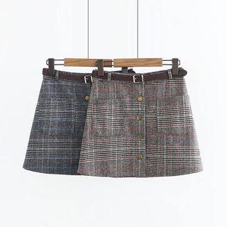 Single-breasted Plaid A-line Skirt