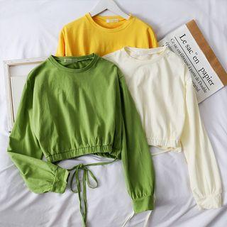 Tie-hem Drawstring Crop Sweatshirt