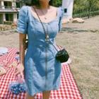 Short-sleeve Zip Mini Sheath Denim Dress