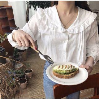 Peter Pan Collar Pintuck Blouse White - One Size