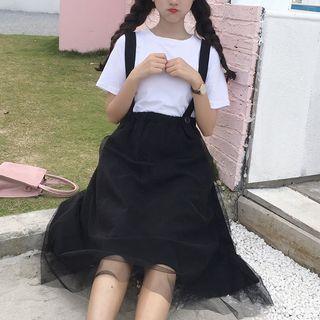 Mesh Overlay Jumper Skirt