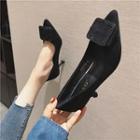 Buckled Pointed Faux Suede Kitten Heel Pumps