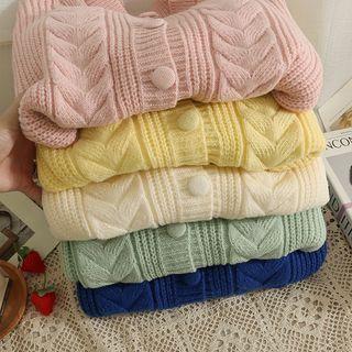 Crew-neck Cable-knit Loose Cardigan In 5 Colors